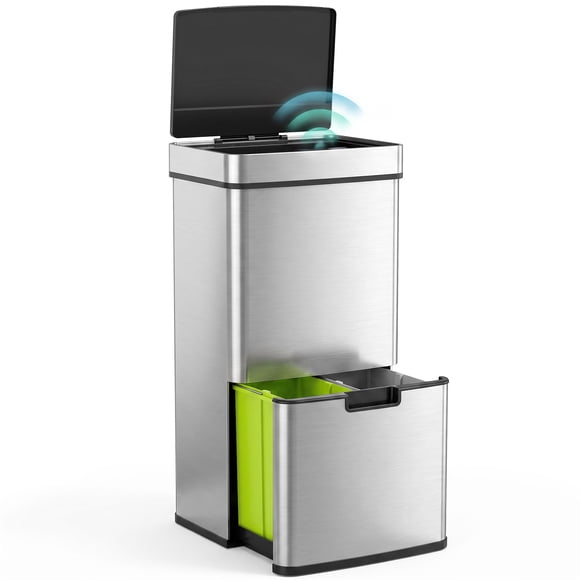 HOMCOM 19 Gallon Sensor Trash Can, Touchless Garbage Can w/ 3 Compartments