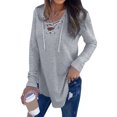 thumbnail image 1 of ZXZY Women Cross V Neck Lace-Up Long Sleeves Solid Color Top, 1 of 5