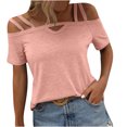 thumbnail image 1 of T-shirts pour Femmes Mode Mode pour Femmes Décontracté Couleur Unie T-Shirt à Col à Bretelles Haut Manches 1/2 Hauts pour Femmes, 1 of 7