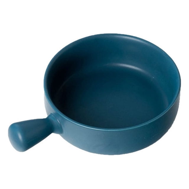 Maoww Ceramic Salad Bowl Handled Solid Color Adorable Washable Cute Home Breakfast Dinner Soup Fruit Bowls Tableware Blue