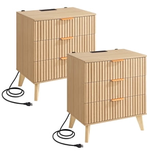 KFFKFF Tables de chevet avec borne de recharge, ensemble de 2, Dresser pour chambre avec 3 Tiroirs, Mid Century Modern End Table, Table de chevet côté Table de dressing, pour Chambre