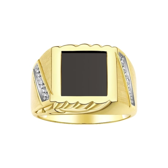 RYLOS Men's Rings Yellow Gold Plated Silver Designer Ring With Diamonds and Black Onyx Black Onyx Rings For Men Size 13