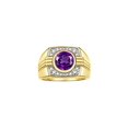 thumbnail image 1 of RYLOS Mens Rings 14K Yellow Gold Designer Round Gemstone &  Sparkling Diamond Ring Amethyst February Birthstone Rings For Men, Men's Rings, Gold Rings Sizes 8 - 13, 1 of 7