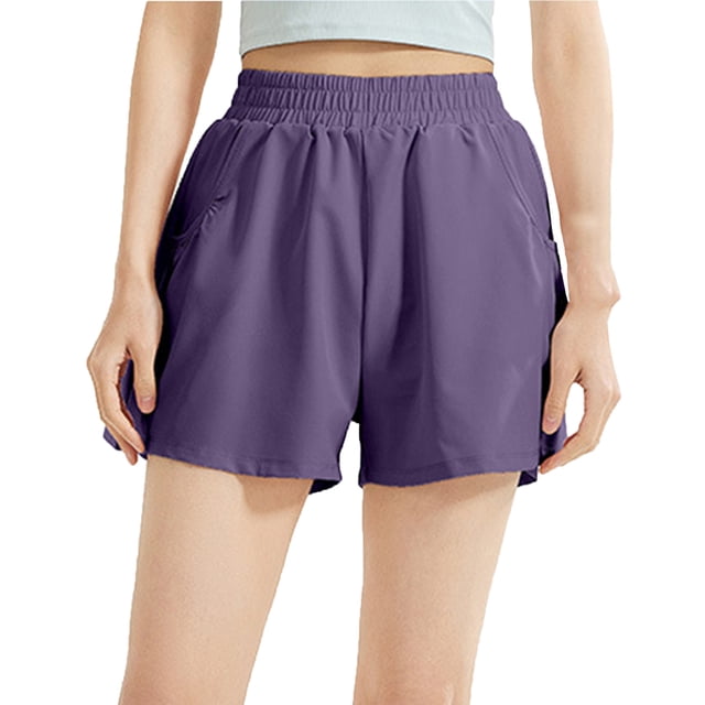 Plebaso Womens 2 in 1 Running Shorts High Waisted Athletic Shorts Lightweight Workout Shorts with Pockets