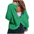thumbnail image 1 of Timegard Womens Tops Drop Shoulder Backless Cutout Tops Fall Casual Loose Comfy Cropped Blouse Tee, 1 of 9