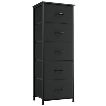 Eunos Black Tall Dresser for bedroom, 5 Vertical Fabric Drawers Nightstand, Living Room Hallway