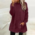 thumbnail image 2 of KIHOUT Spring Winter Womens Tops Round-Neck Plush Loose Solid Color with Pocket Warm Long Sleeve Blouse Tops, 2 of 6