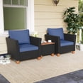 thumbnail image 2 of Costway 3PCS Patio Rattan Furniture Set Cushioned Sofa Storage Table Wood Top Navy, 2 of 10