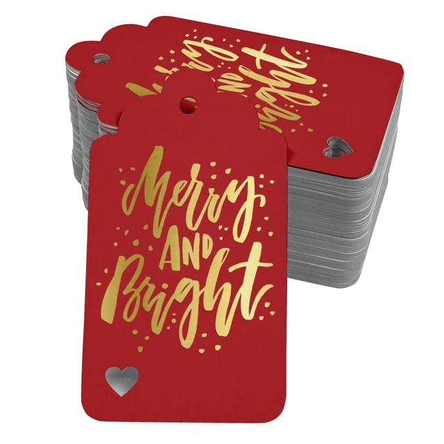 Inkdotpot Gold Foil Paper Hang Tags Merry And Bright Christmas Favor Tags 50 Pieces