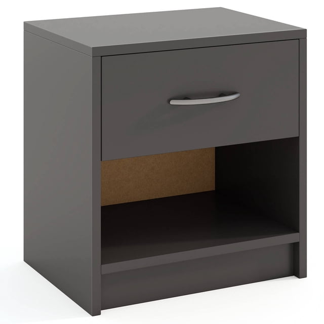 Costway Table de Chevet Moderne avec Tiroir et Étagère de Rangement Ouverte pour Petits Espaces Gris Foncé