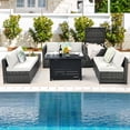 thumbnail image 4 of Patiojoy 9 PCS Rattan Dinning Set Wicker Sofa w/Propane Gas Fire Pit 60,000 Btu Heater Off White, 4 of 10