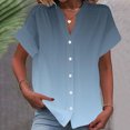 thumbnail image 1 of RXIRUCGD Fashion Women's Short Sleeved Solid Color Spring/summer Button Up Shirt Top, Light Blue, Size: XL, 1 of 5