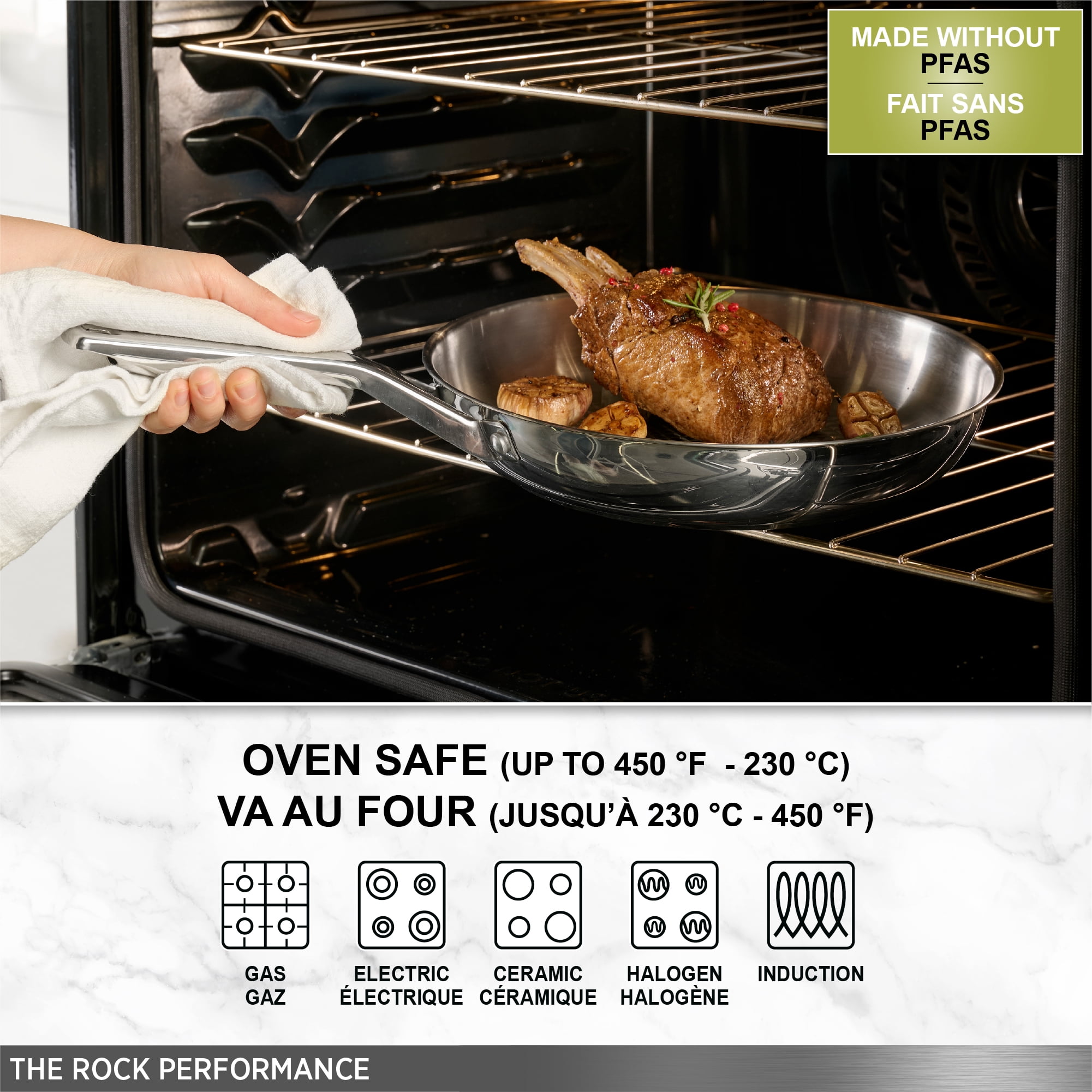 Starfrit The Rock Performance 28 cm (11") Stainless Steel Fry Pan with Lev.tec Technology, PFAS-Free, Induction Compatible, Oven & Dishwasher Safe