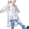 thumbnail image 3 of Sentmoon Girls Raincoat Long Sleeve Waterproof Jacket Solid Color Packable Hooded Button Down Ponchos for Outdoor Activities Multicolor XL, 3 of 9