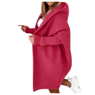 Kcodviy Women's Solid Color Hooded Womens Holiday Outfit Open Stitch Batwing Sleeve Tan Open Front Cardigan for Women Sweater Cardigan Coat
