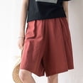 thumbnail image 1 of Meichang Women's Plus Size Cotton Linen Bermuda Shorts, Solid, Elastic Waist, with Pockets, 1 of 8