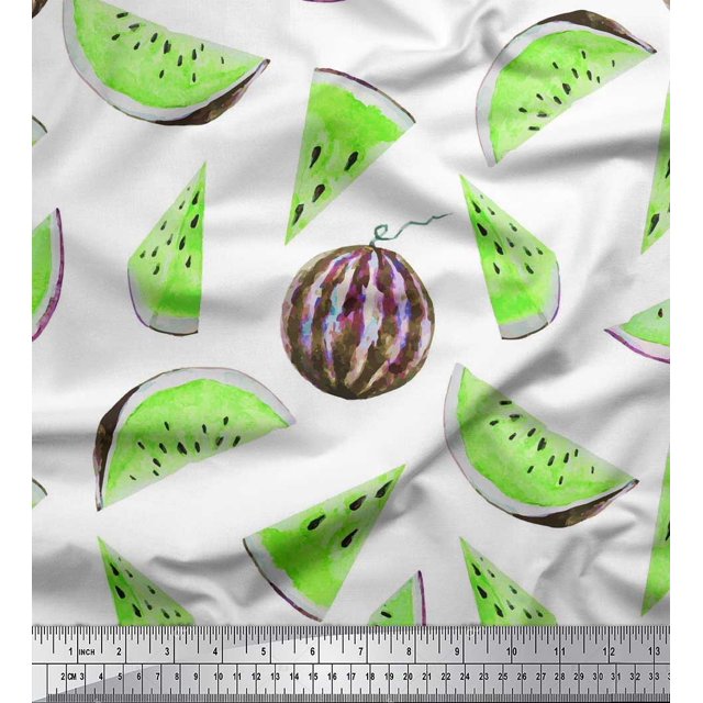 Soimoi Tissu Poly Georgette Imprimé de Fruits Melon D\'eau au Mètre, 42 Pouces de Large