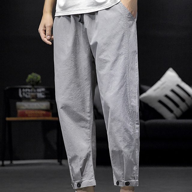 Men Fashion Summer Solid Casual Button Elastic Waist With Pocket Pants RXIRUCGD Gris, Taille: 2TG