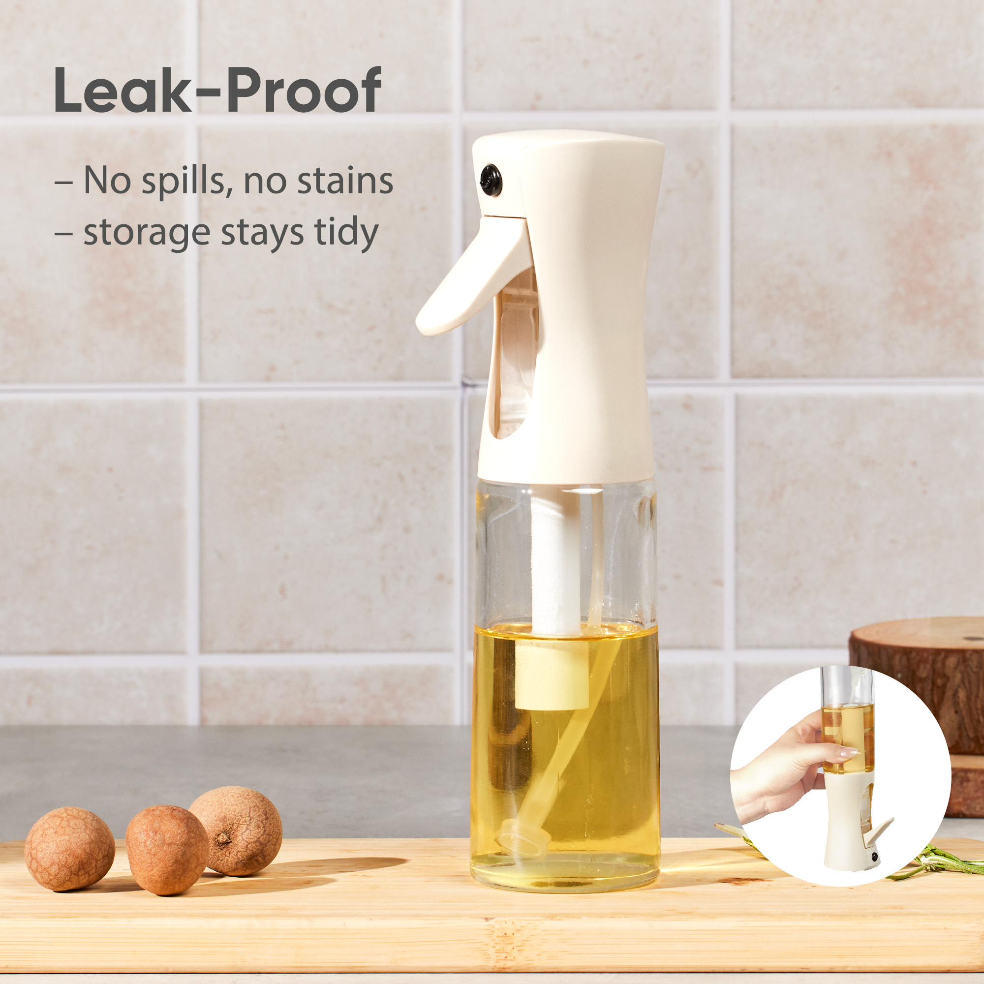 Carote Kitchen Oil Sprayer with Fine Mist & Portion Control, Refillable Glass Olive Oil Cooking Spray Bottle for Air Fryer, Salad, BBQ, 7.5oz