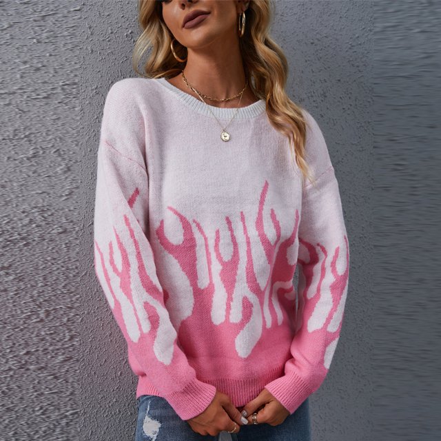 RKSTN Sweaters for Women Hiver Casual Pull Blouse Manches Longues Imprimé Tops Pull Automne Sweaters