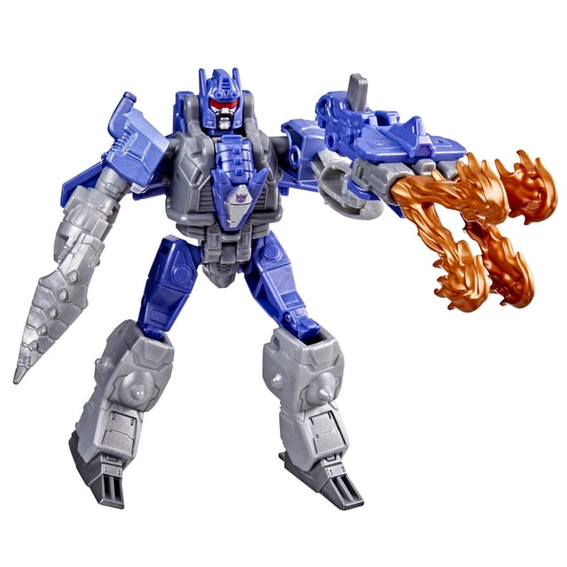 Transformers CYBERWORLD Armored Cyber Changers Galvatron Figurine d'Action en mode robot avec Armure Bleue et Grise, Visière Rouge, un Bras Perceuse Argenté et un Accessoire Lance-Flammes avec Flammes orange, Convient aux Enfants de 6 Ans et Plus et Idéal pour le Jeu Imaginatif et les Histoires.