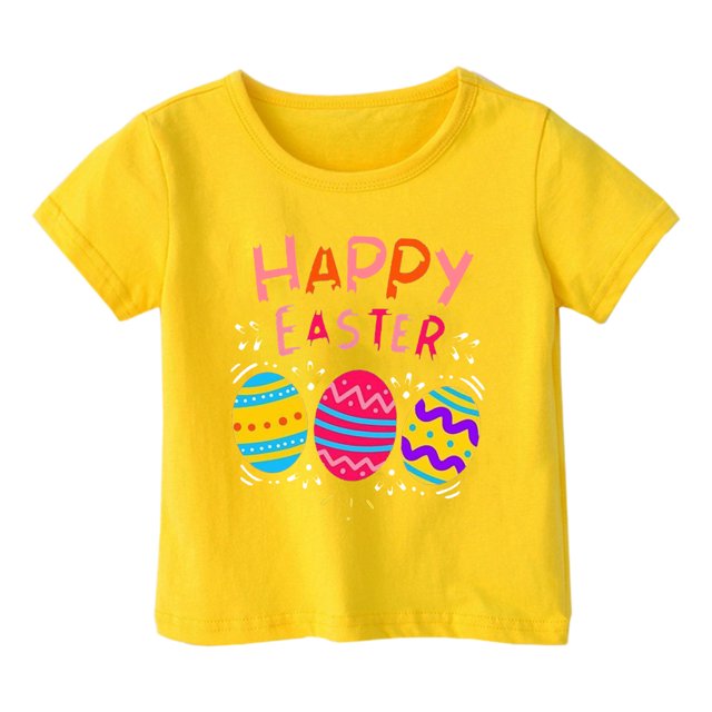 PMVFHDE T-Shirt d'Été pour Filles à Imprimé Graphique Mignon, Col Rond, Manches Courtes – Haut Décontracté Respirant pour Enfants, Jeux Extérieurs, T-Shirt Décontracté d'Été Jaune, 3-4 Ans