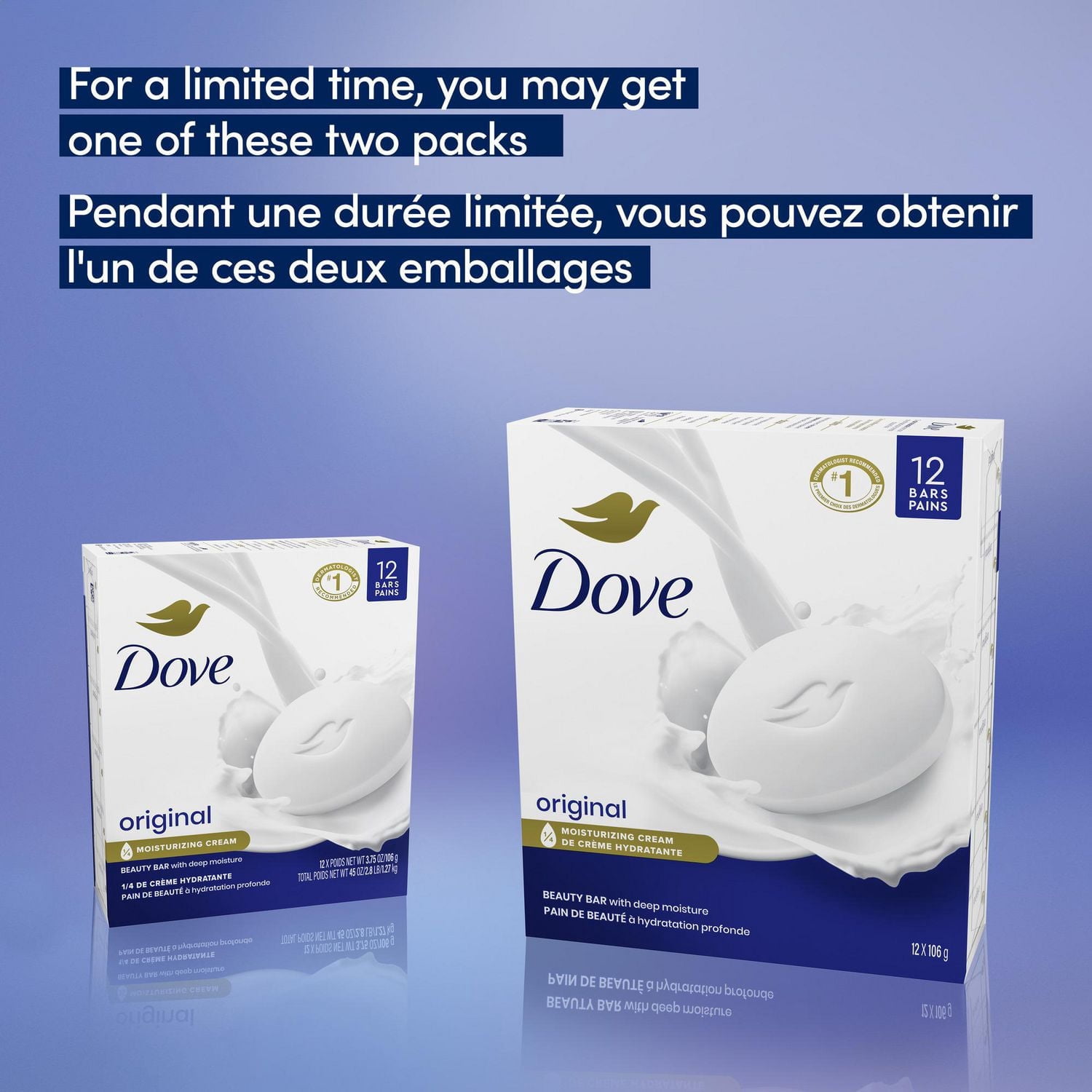 Dove Pain de Beauté 1/4 de Crème Hydratante Original, 106 g (12 pains)
