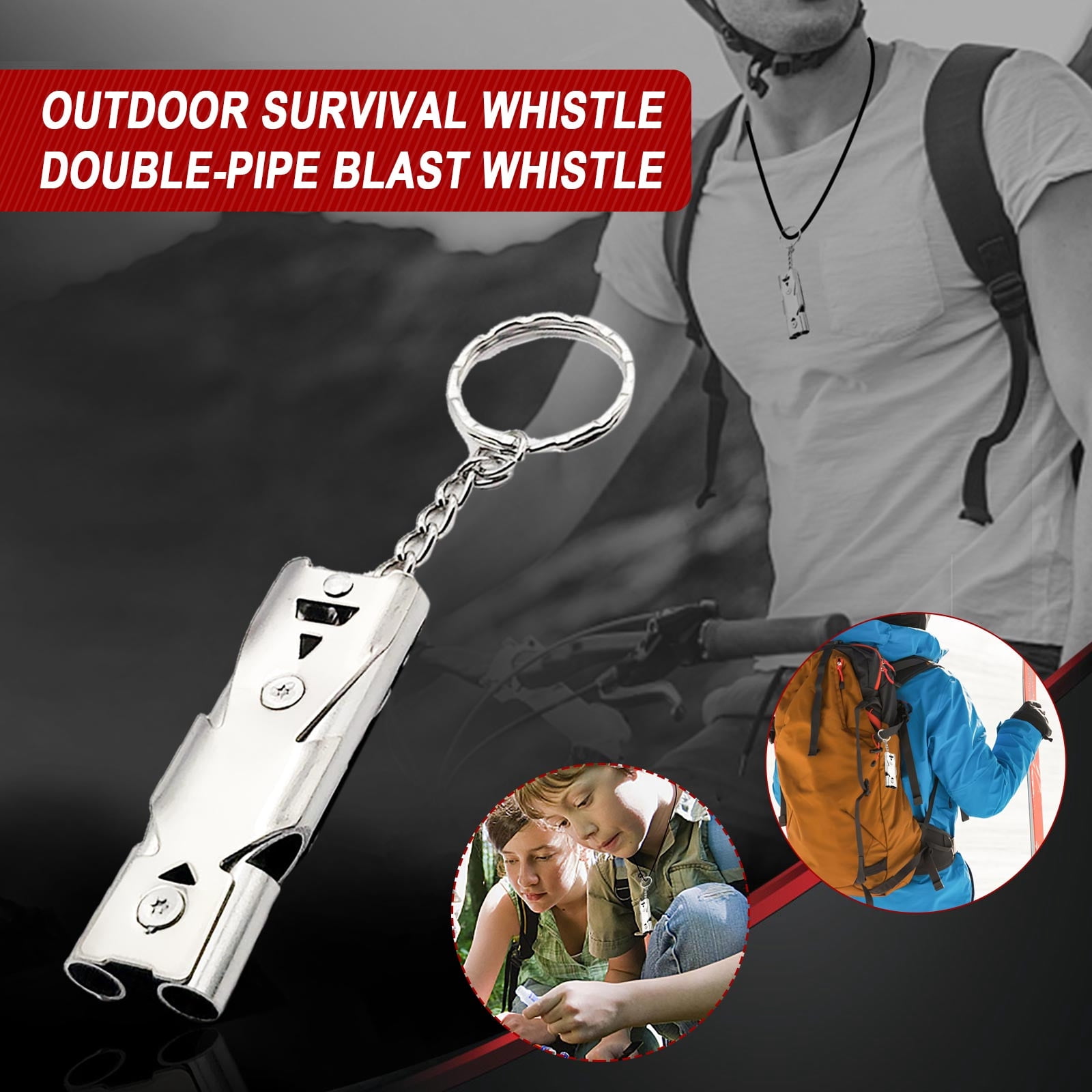 EGNMCR Sifflet de Survie Extérieur en Acier Inoxydable pour Camping et Randonnée à Double Tube à Haute Fréquence le Sifflet