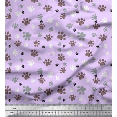 Soimoi Purple polyester Crepe Fabric Paw Dog Fabric Prints By Yard 42 Inch Wide
