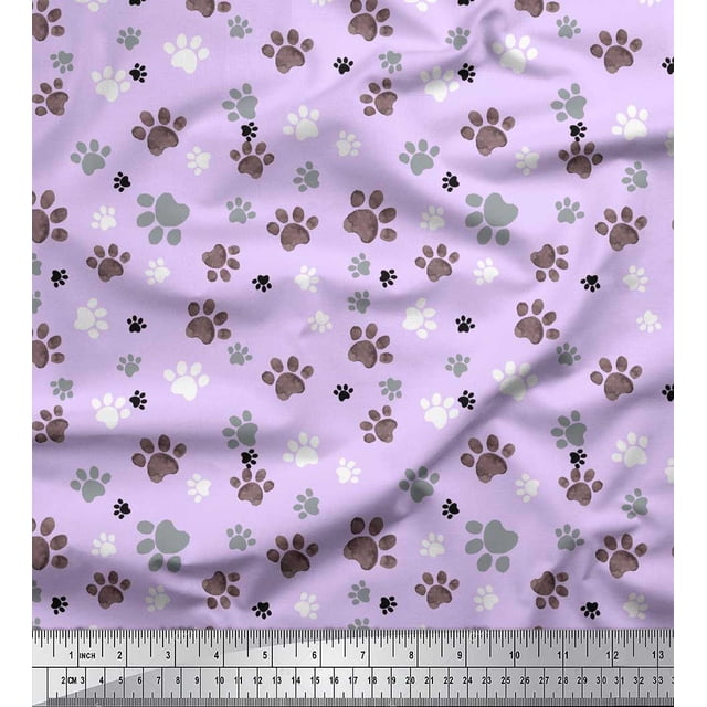 Soimoi Purple Rayon Fabric Paw Dog Print Fabric by the Yard 56 Inch Wide