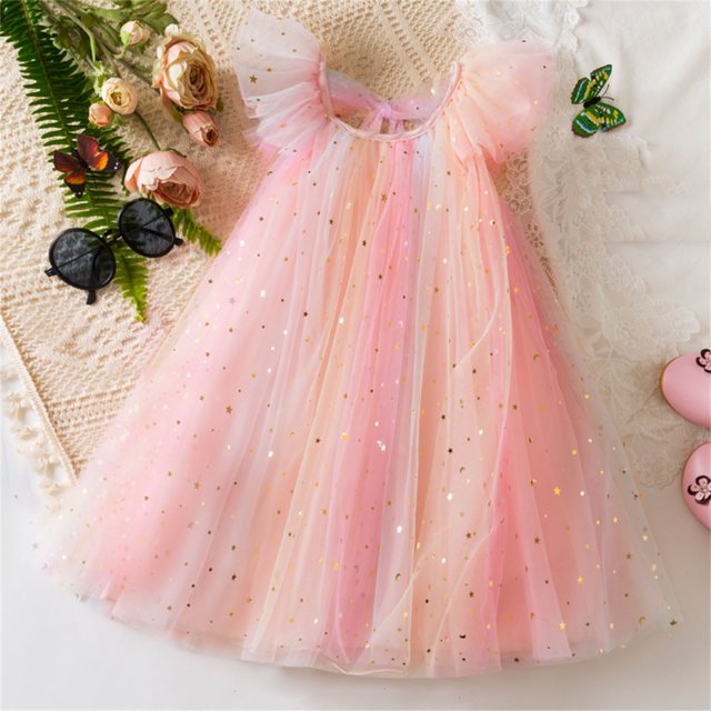 LOVZFMLL Robe pour Enfant 3-8 Ans, Mode, Couleur Unie, Paillettes, Fermeture Éclair, Manches Courtes, Col Rond