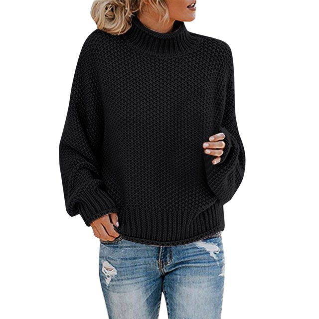 Kcodviy Chandails en Tricot d'Automne et d'Hiver pour Femmes à Demi-Longueur pour Femmes avec Capuchon Chandail à Fil Épais Chandail à Enfiler Collier de Chandail à Col Roulé