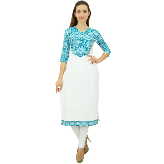 Phagun Kurta en Coton pour Femmes Tunique Blanche Ethnique Manches 3/4 Kurta-20