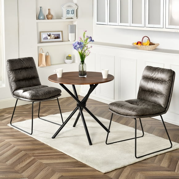 Homy Casa Set of 2 Side Dining Chairs for Kitchen Dining Room, Grey Faux Leather Upholstery