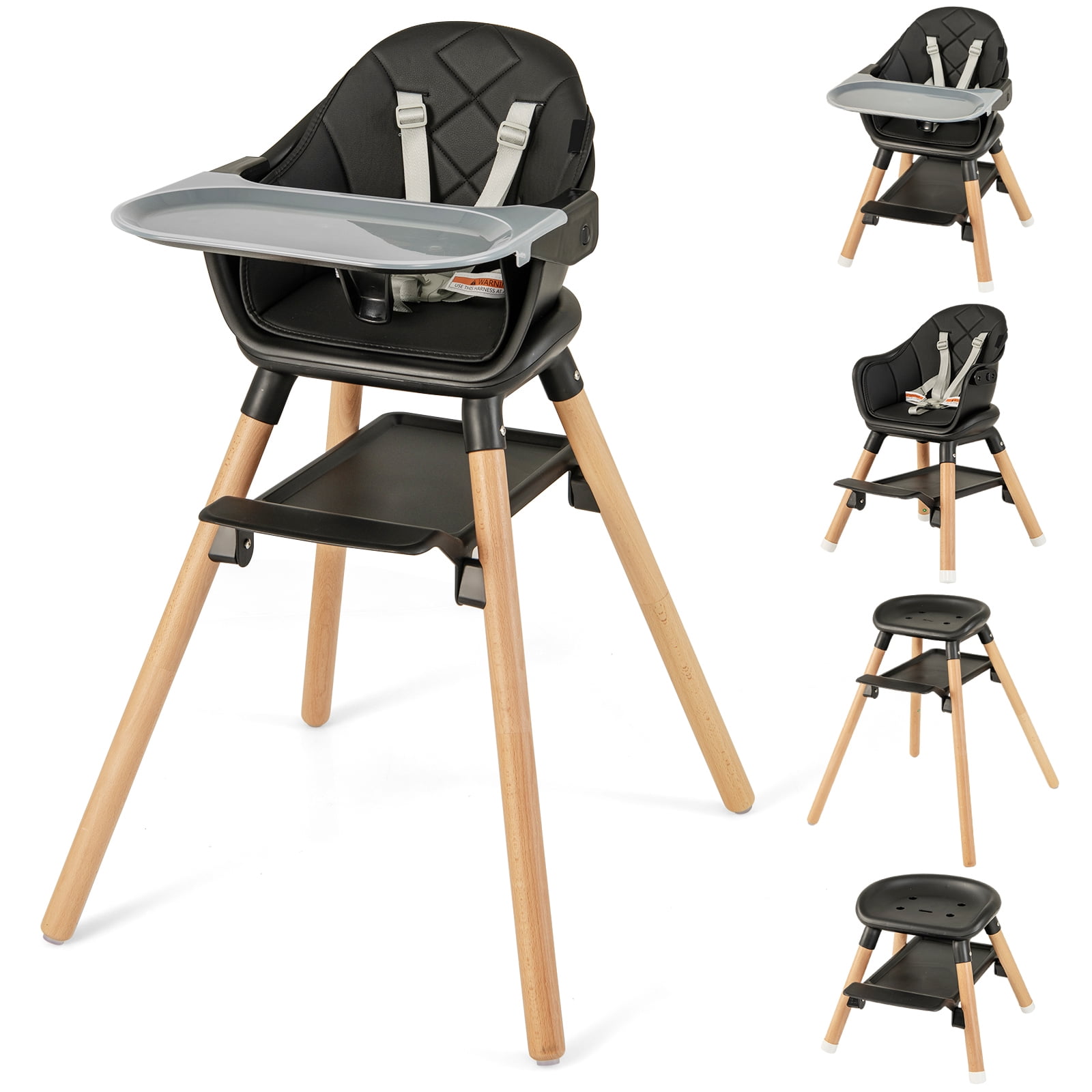 Patiojoy 3 in 1 High Chairs for Babies and Toddlers, Eat and Grow Convertible Highchair with Foot Rest Black