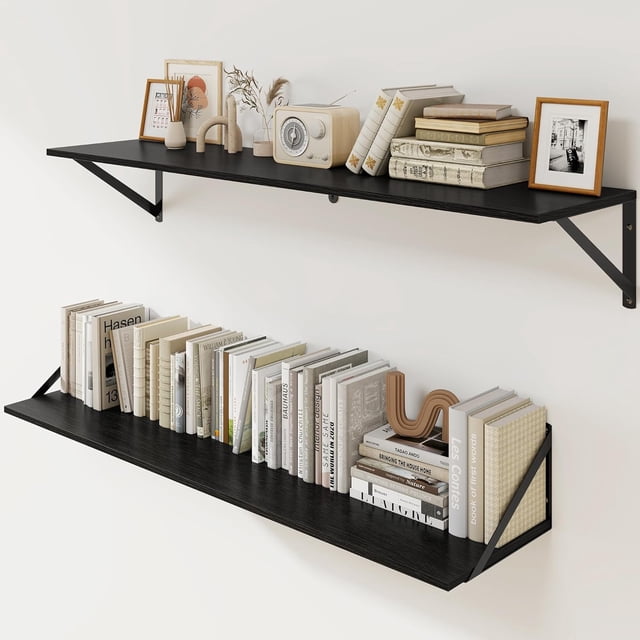 Rustic Floating Shelves for Wall W x D Wood Deep Wall Shelves Set of Wide Floating Bookshelf for Living Room Kitchen Office Bedroom Storage & Decoration wi