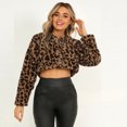 thumbnail image 3 of Qertyioot Manteau en Molleton d'Hiver pour Femmes Chaud Léopard à Manches Longues Court Décontracté Manteau d'Extérieur, 3 of 7