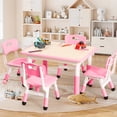 thumbnail image 1 of Kids Table and 4 Chairs Set,Height Adjustable Toddler Table and Chair Set for Ages 2-10,Children Multi-Activity Table for Classrooms Daycares Home,Wood, 1 of 7