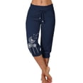 thumbnail image 1 of Lroveb Capri Pants for Women Plus Size Womens Drawstring Workout Summer Pants Solid Color Sports Yoga High Waist Draw Rope Pants Mid Long Length Trousers Blue, 1 of 3