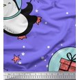 thumbnail image 1 of Soimoi Purple Moss Georgette Fabric Snowman & Penguin Cartoon Print Sewing Fabric Yard 42 Inch Wide, 1 of 3