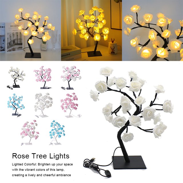 Ruiboury Color Changing Rose Lamp 鈥?Lighted Remote Control Gift For Any Occasion Wide Application Artificial Bonsai Tree Lights white black rod 2Set