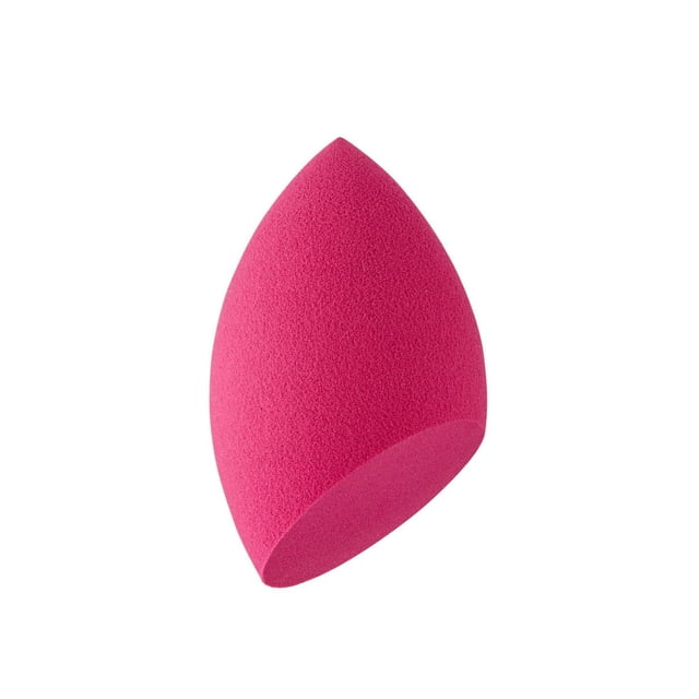 e.l.f Cosmetics Total Face Sponge, a bright pink, latex-free multi-sided makeup sponge with a precision point for concealing and rounded sides for blending, suitable for liquid and powder makeup products.