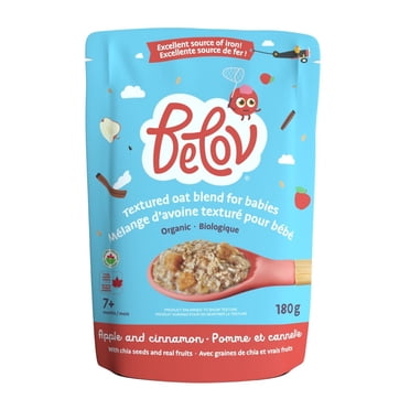 Belov Organic Baby Oatmeal Cereal, Regular Oat, Textured Blend with Apple and Cinnamon, For Babies 7+ Months, 180 G