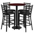 thumbnail image 1 of 30'' Round Mahogany Laminate Table Set with Round Base and 4 Ladder Back Metal Barstools - Black Vinyl Seat, 1 of 3