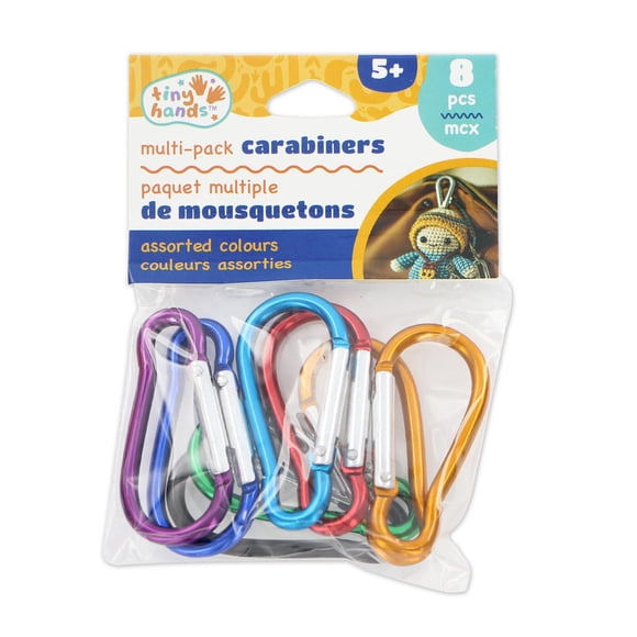 TINY HANDS Carabiners, Multi Pack, Assorted Colours, 8 pcs, Age 5+, Kids, Crafts
