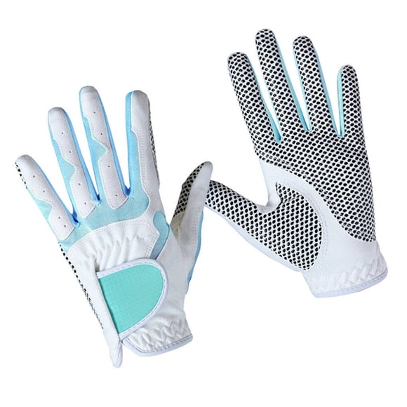 1 Paire de Gants de Golf pour Femmes Antidérapants en Microfibre Tissu Élastique Mitaine de Golf Respirante Mitaine pour Sport de Plein Air, Blanc Bleu, 19