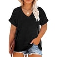 thumbnail image 1 of Blouses for Women, Womens Oversized V-neck Short Sleeved Solid Color Summer Bottom T-shirt, 1 of 6