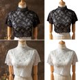 thumbnail image 4 of YAOBAMM Shirt False Collar Half High Collar Short Sleeve Fake Collar See through Solid Color Crochet Flower Pattern Lace Bottoming Top Stylish Clothing Accessories, 4 of 7