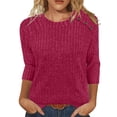 thumbnail image 1 of Pincandy Chandails pour Femmes Mode d'Automne Hauts à Manches 3/4 Col Ras du Cou Chemises à Boutons Chandail Décontracté Mignon Vêtements d'Hiver, 1 of 5