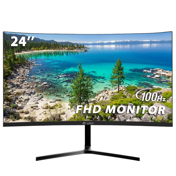 CRUA Moniteur Plat de 24 Pouces, FHD (1920x1080p) 100 Hz 120 % sRGB Moniteurs d'Ordinateur, Bords Étroits sur Trois Côtés, Moniteur PC à Filtre de Lumière Bleue pour la Maison, le Bureau et le Dortoir (HDMI, VGA)